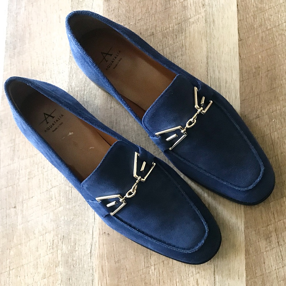 New Aquatalia Navy Suede Loafer Flat